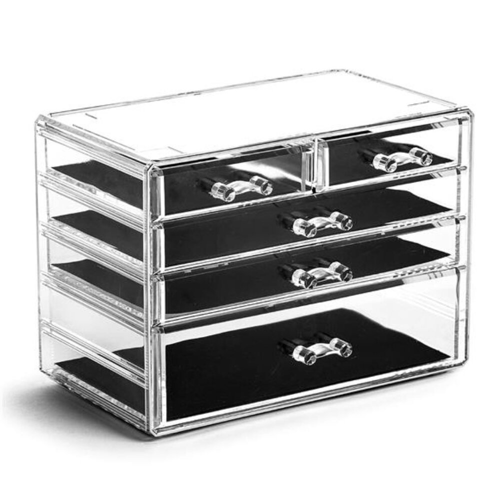 Acrylic Makeup Drawer Organizer-3 Large 2 Small Drawer | Clear Beauty Organizers